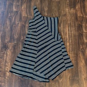 MAEVE Black White Striped Nautical One Shoulder Moka Dress